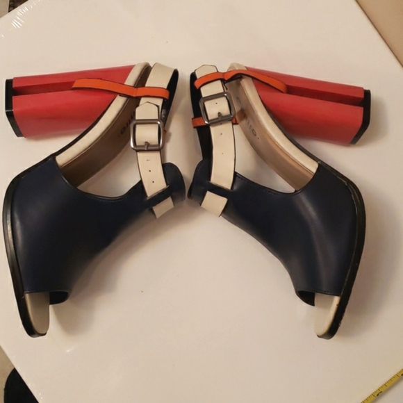 Disco Diva! Navy faux Leather & Orange heels 6.5 EUC - Picture 7 of 13